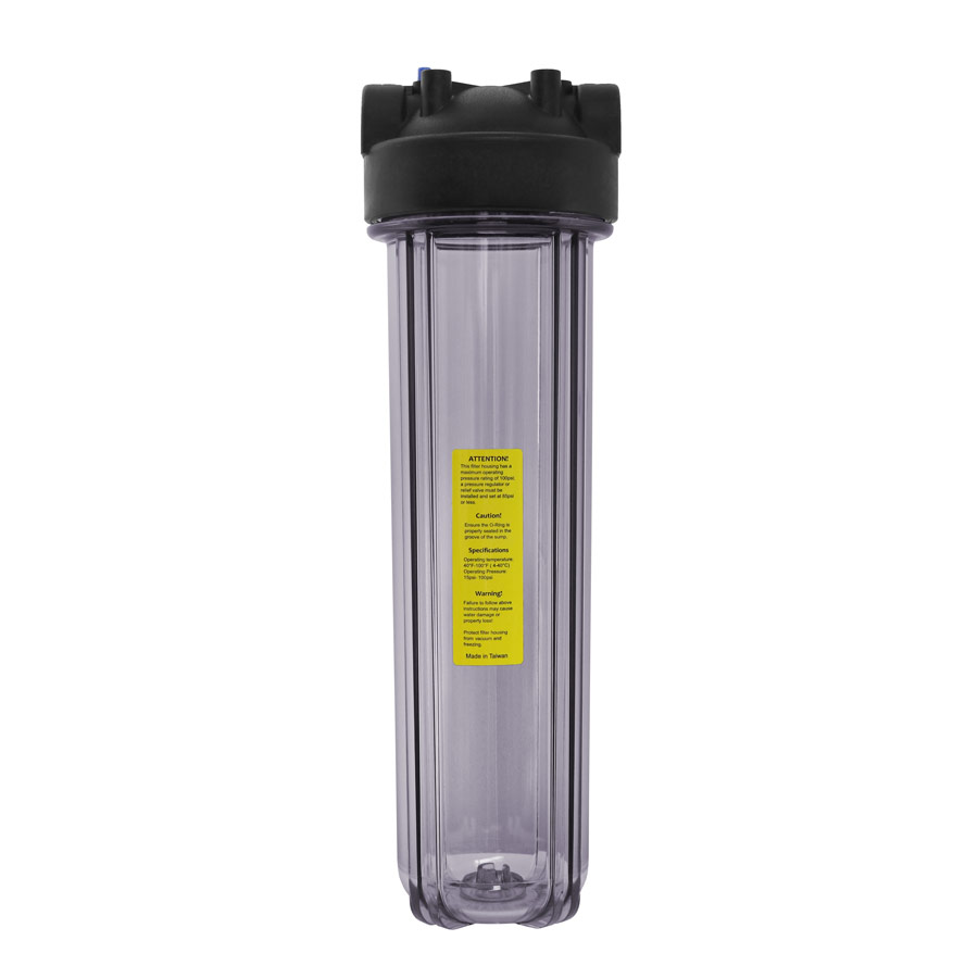 20" Clear Water Filter Housing w/ 1" Ports & Pressure Release (Accepts 20" x 4.5" Cartridges) by Global Solutions