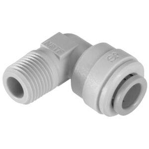 John Guest 1/4" OD x 1/4" NPTF Fixed Elbow (White Polypropylene)